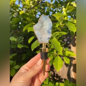 Blue Agate Wine Stopper with Gold Accents